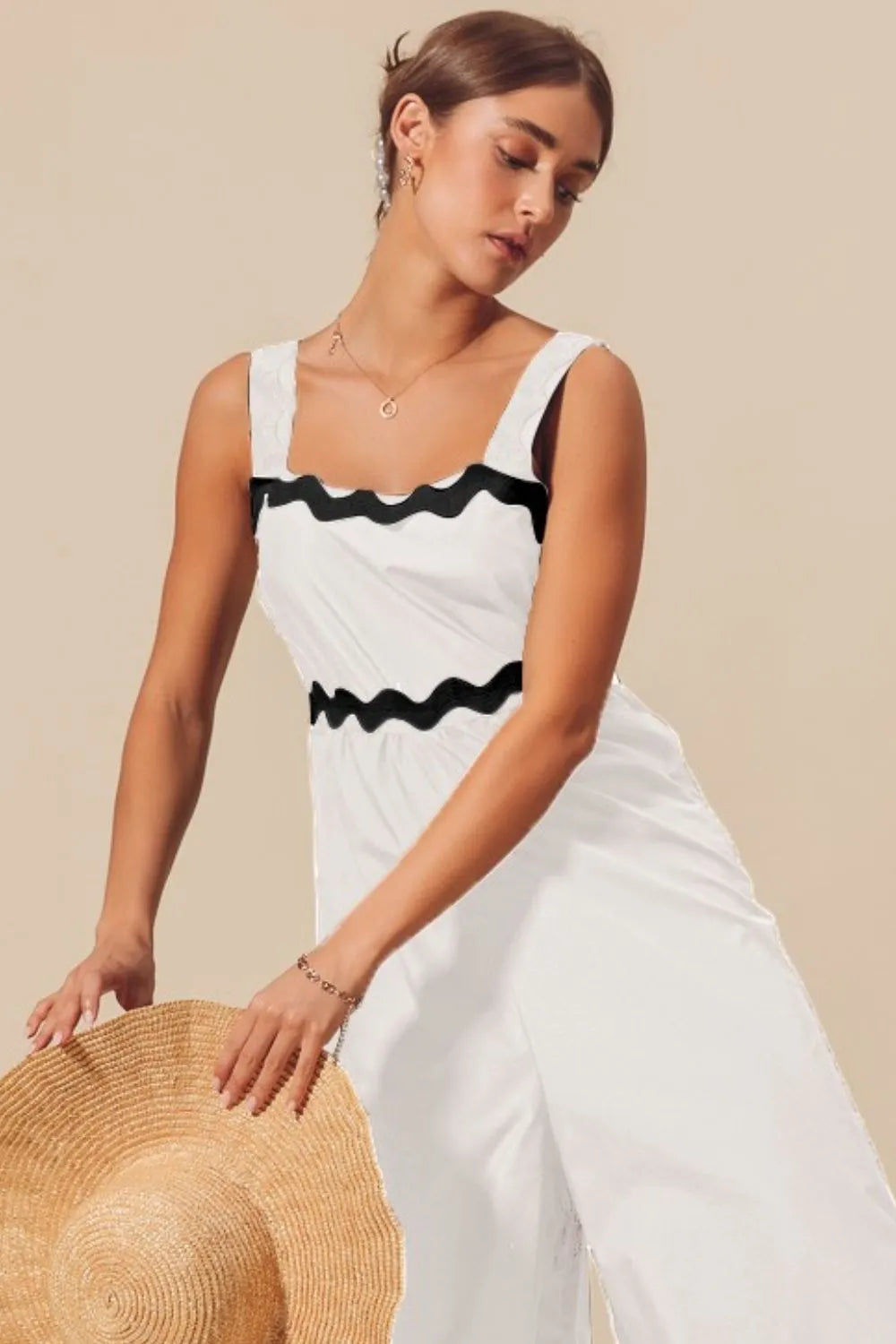 SO ME Scallop Ric Rac Trimmed Wide Leg Jumpsuit - Modanista Fashion