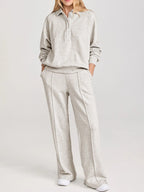 Collared Sweatshirt and High Waist Pants Active Set - Modanista Fashion