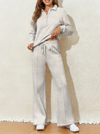 Collared Sweatshirt and High Waist Pants Active Set - Modanista Fashion