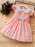 Children's Bow Peter Pan Collar Ruffle Sleeve Dress - Modanista Fashion