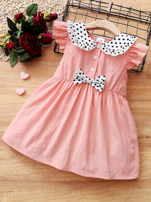 Children's Bow Peter Pan Collar Ruffle Sleeve Dress - Modanista Fashion