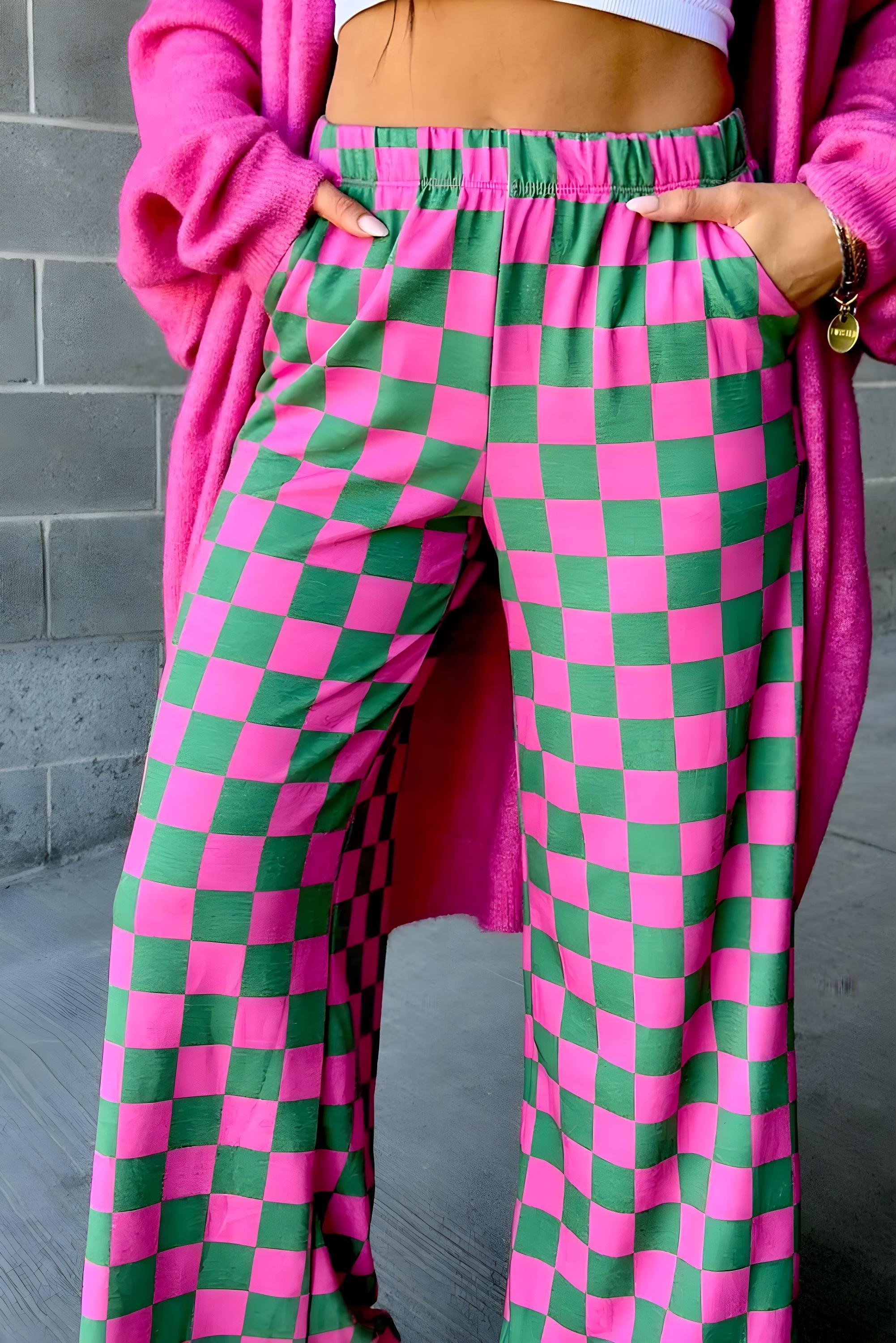 Rutiga breda benbyxor