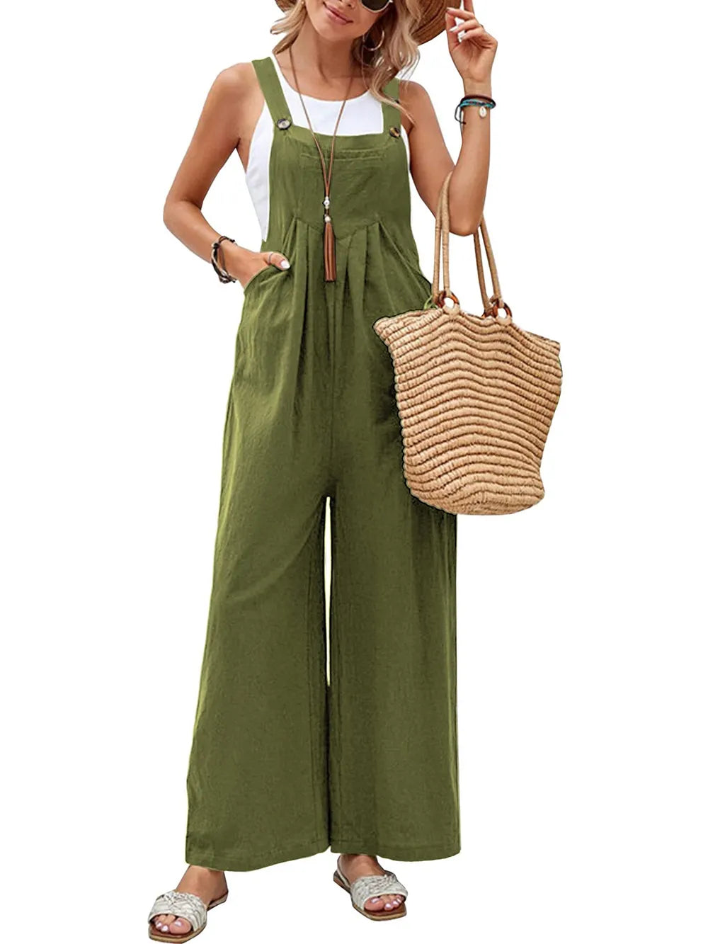 Full Size Square Neck Wide Strap Overalls - Modanista Fashion