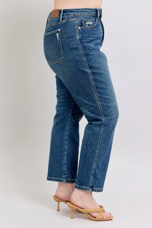 Judy Blue Full Size High Waisted Rigid Magic Non-destroy Straight Leg Jeans Plus Size - Modanista Fashion