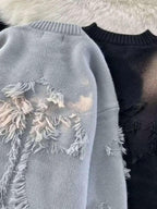 Men's Plus Size Distressed Knit Pullover Sweater – Stylish & Cozy - Modanista Fashion