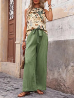 Printed Tank Top and Wide Leg Pants Set - Modanista Fashion
