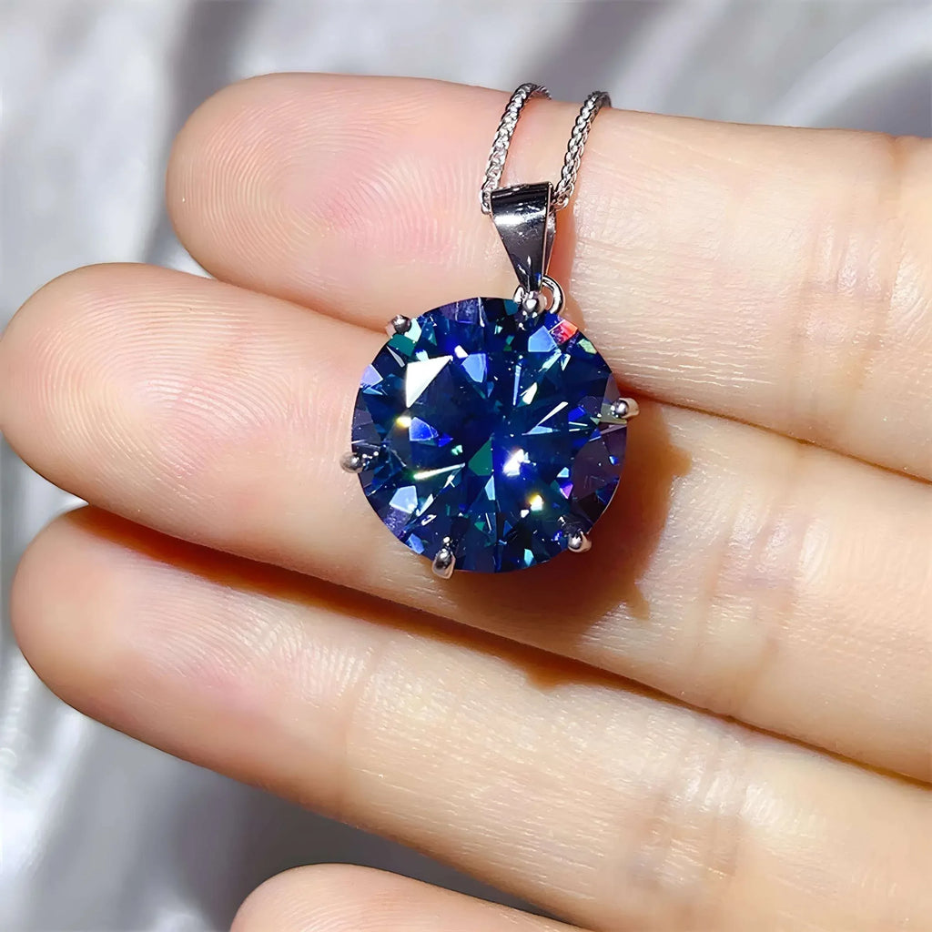 10 Ct Sapphire Blue Moissanite 925 Sterling Silver Ring & Necklace Set - Modanista Fashion