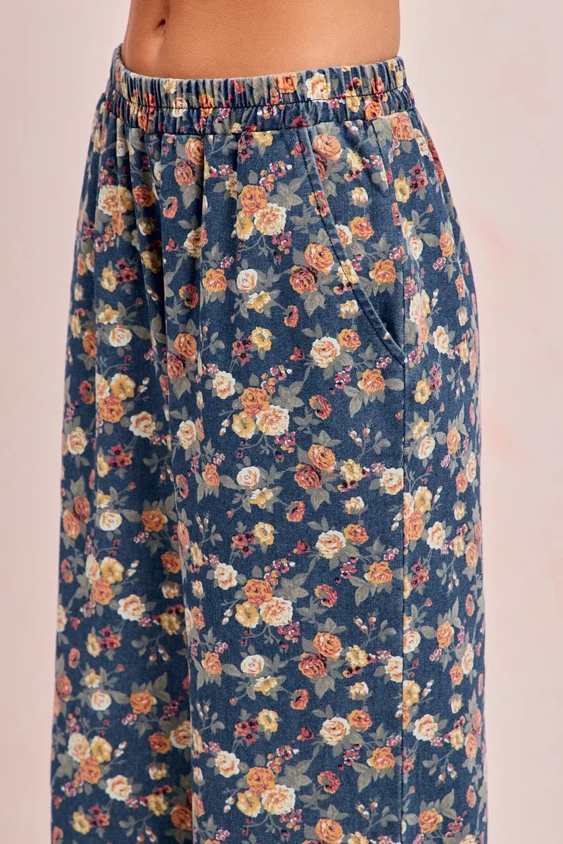 BiBi Washed Floral Print Wide Leg Jeans - Modanista Fashion