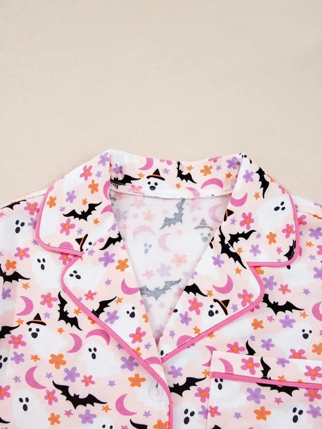 Halloween Ghost Print Button Up Top and Pants Lounge Set - Modanista Fashion