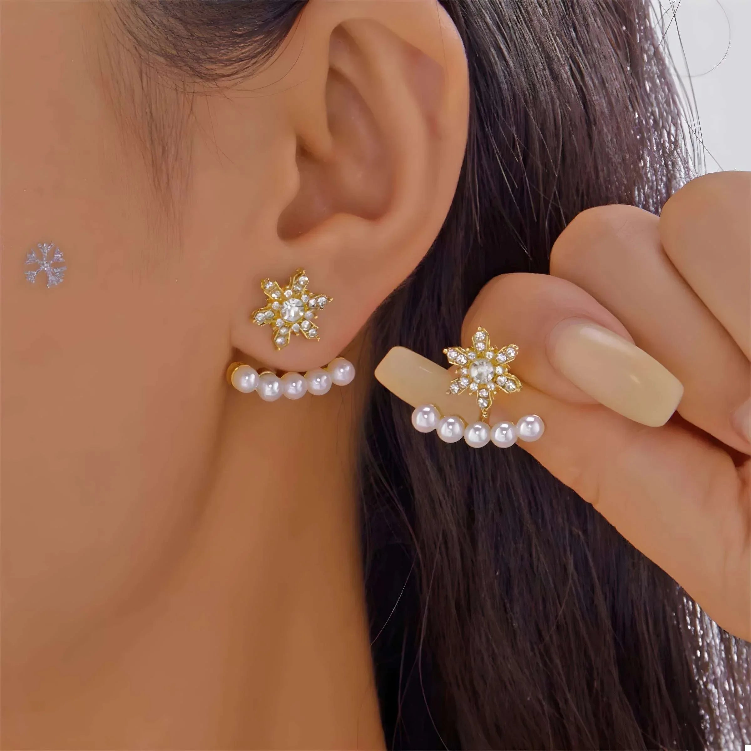 Christmas Snowflake Pearl Earrings – Festive & Elegant - Modanista Fashion