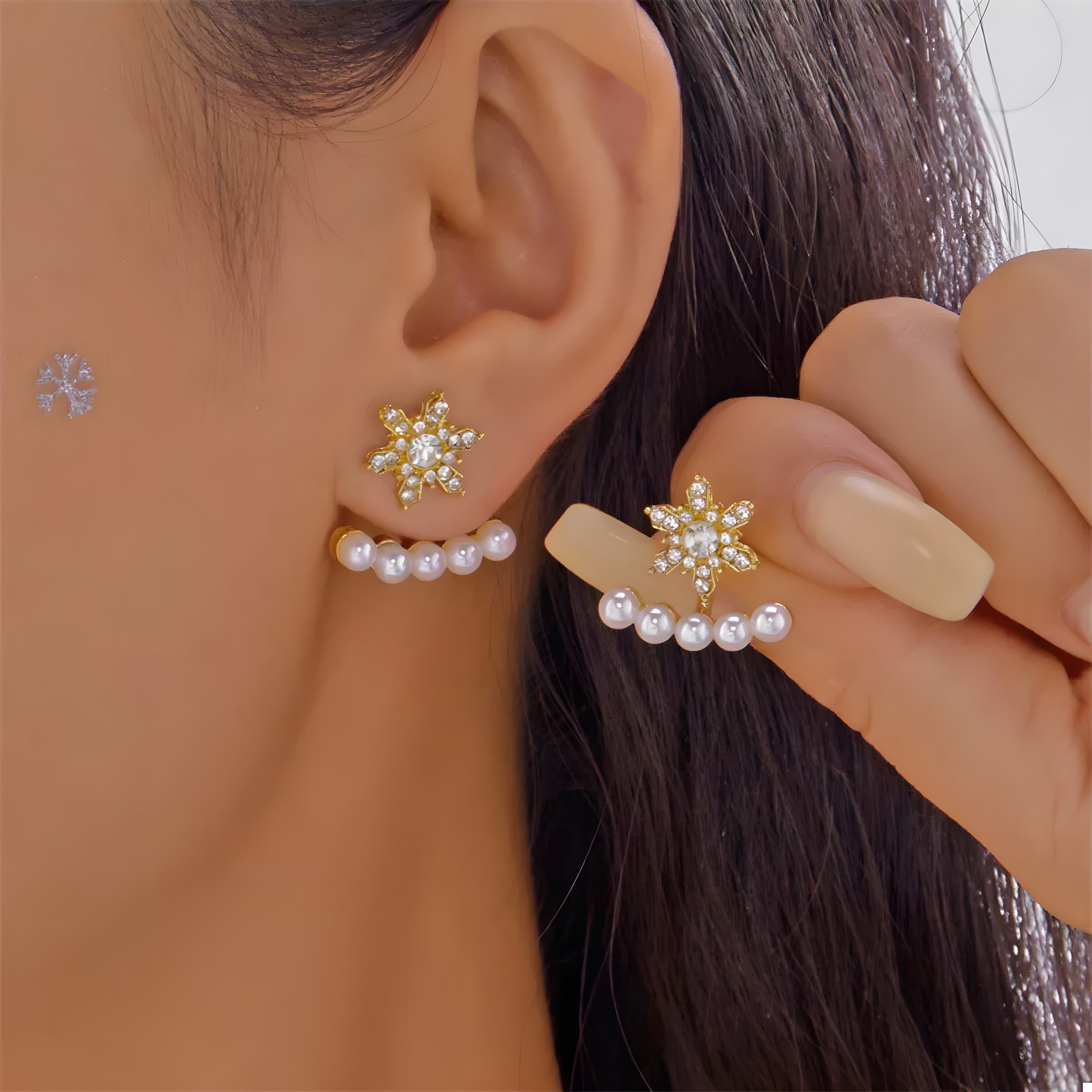 Christmas Snowflake Pearl Earrings – Festive & Elegant