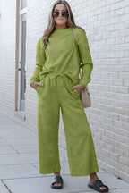 Dobbelt ta full størrelse teksturert langermet topp og snor bukser sett