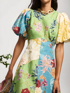 Rochie cu mânecă cu mânecă cu gât rotund imprimat