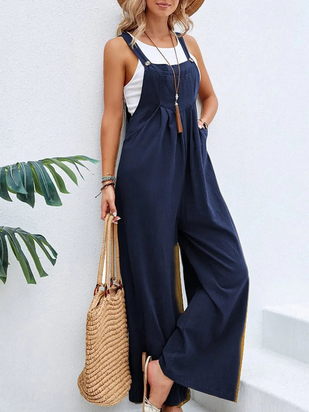 Full Size Square Neck Wide Strap Overalls - Modanista Fashion