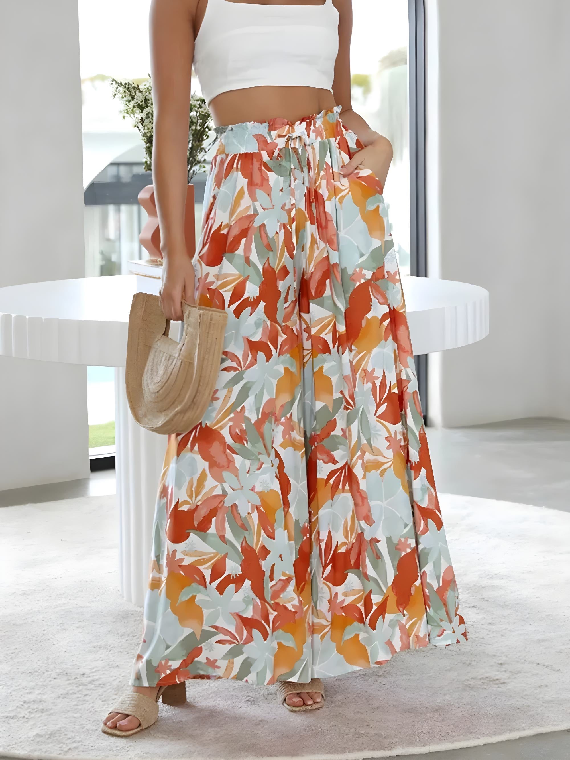 Drawstring Paperas taille bedrukte brede beenbroek