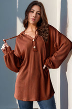 Double Take Full Size Half Button Long Sleeve Hoodie