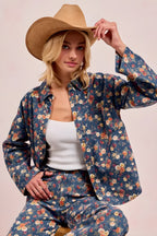 BiBi Washed Floral Print Denim Jacket for Women