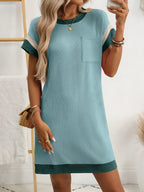 Kulatý krk krátký rukáv mini šaty