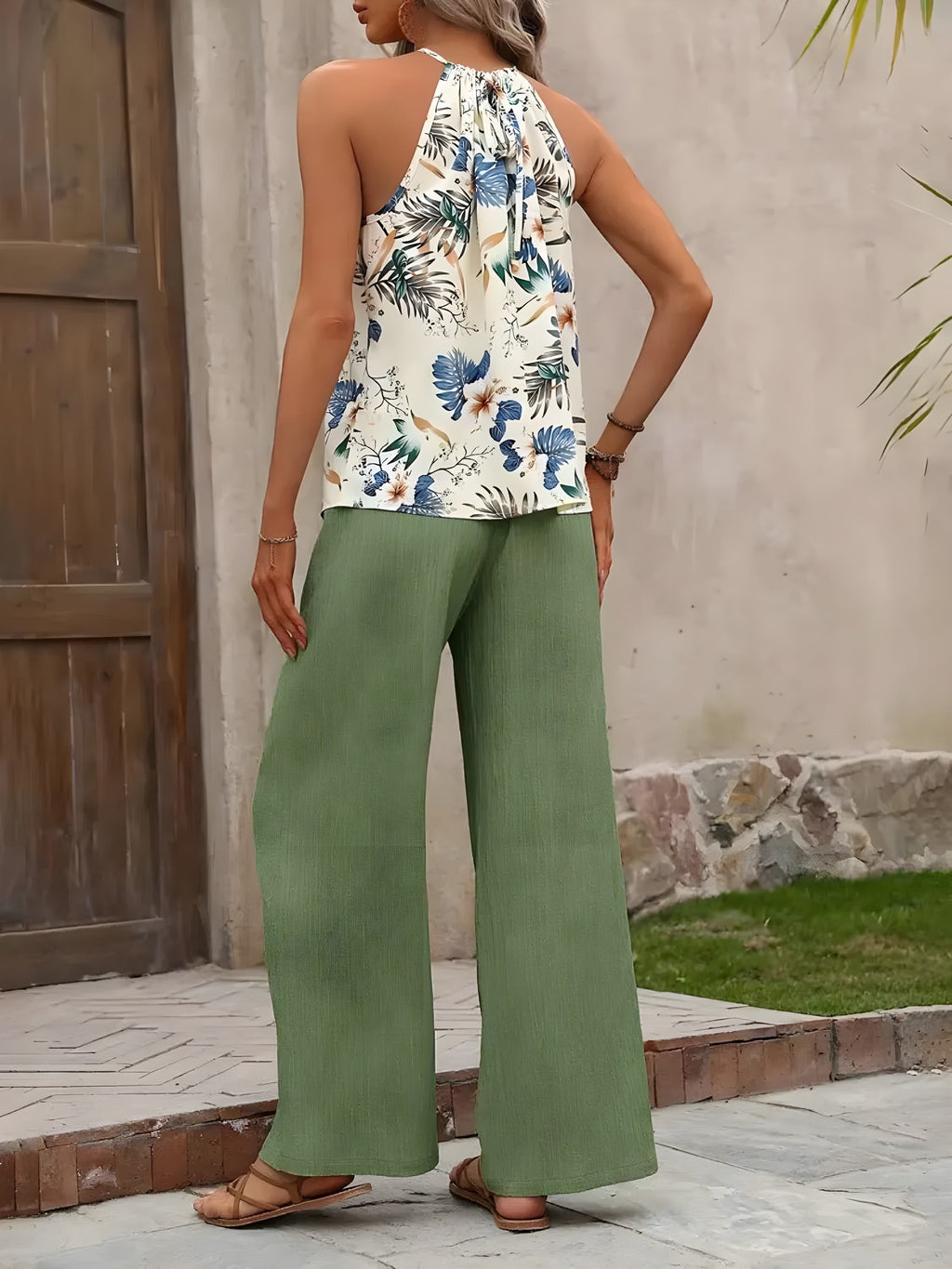 Potištěné nádrž a široké kalhoty nohou