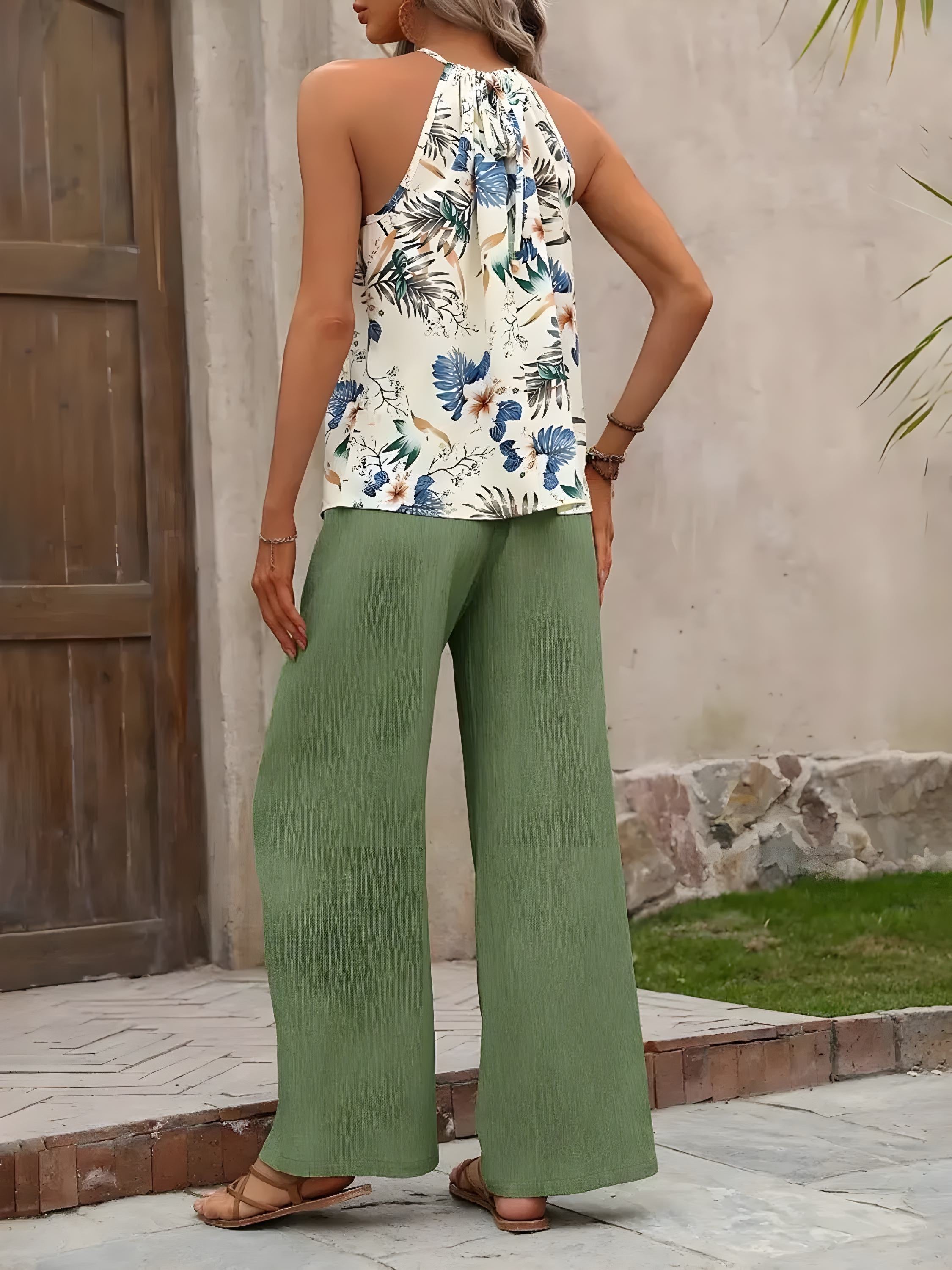 Potištěné nádrž a široké kalhoty nohou