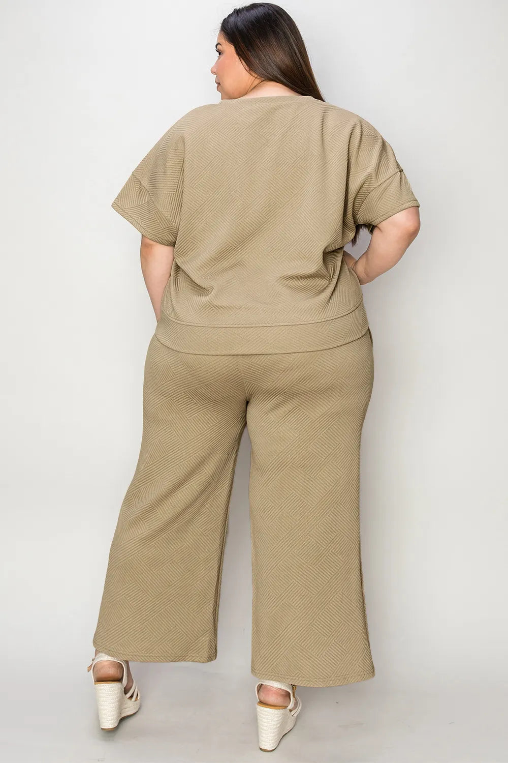 Double Take Full Size Texture Short Sleeve Top and Pants Set - Modanista Fashion