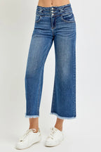 RISEN High Rise Crop Wide Leg Jeans with Wide Band Detail - Modanista Fashion