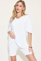 Basic Bae Full Size V-Neck Drop Shoulder T-Shirt and Shorts Set - Modanista Fashion