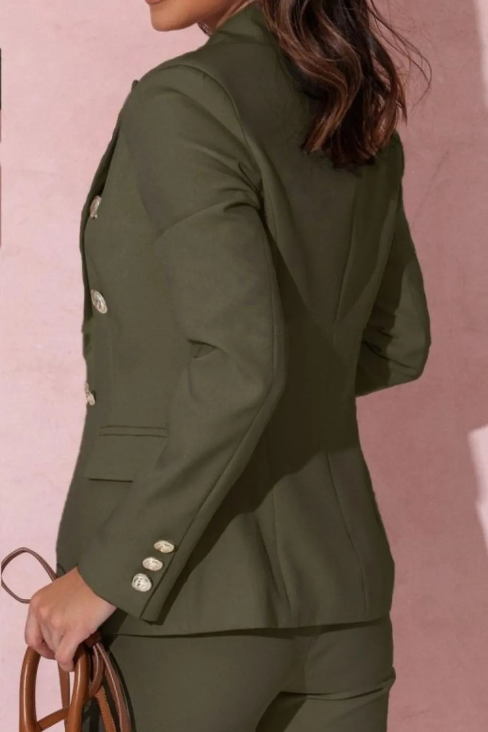 Full Size Lapel Collar Long Sleeve Blazer and Pants Set Plus Size - Modanista Fashion