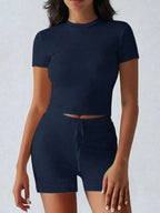 Round Neck Short Sleeve Top and Shorts Set - Modanista Fashion