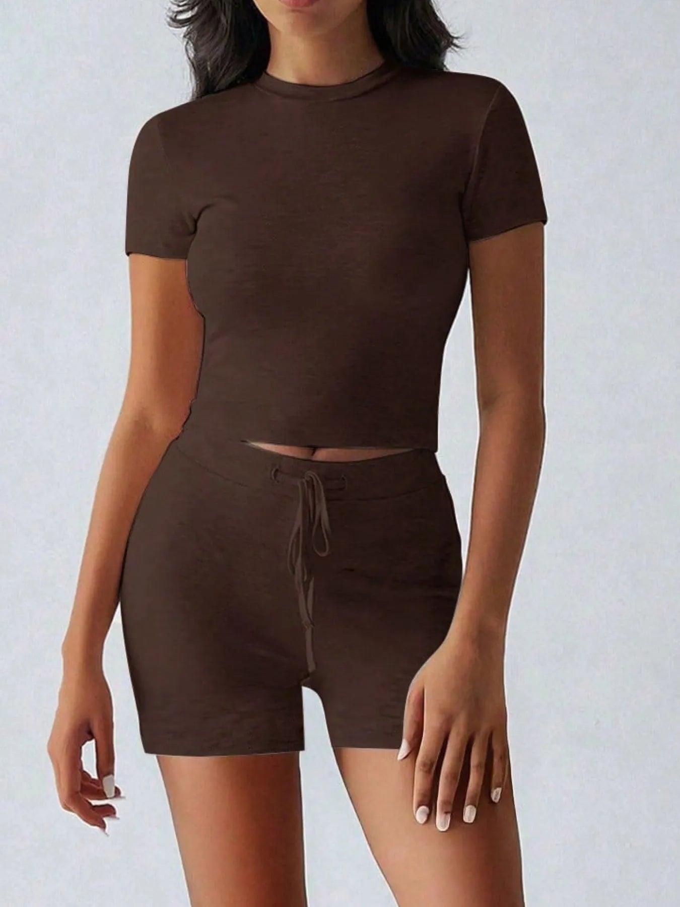 Round Neck Short Sleeve Top and Shorts Set - Modanista Fashion