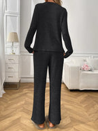Ribbed Long Sleeve Top and Pants Lounge Set - Modanista Fashion