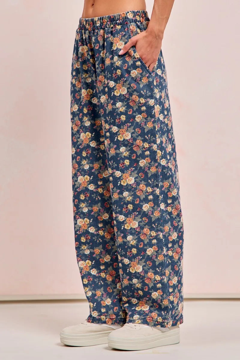 BiBi Washed Floral Print Wide Leg Jeans - Modanista Fashion