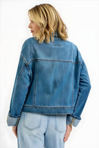 RISEN Oversized Denim Jacket with Cargo Pockets & Cuffed Sleeves