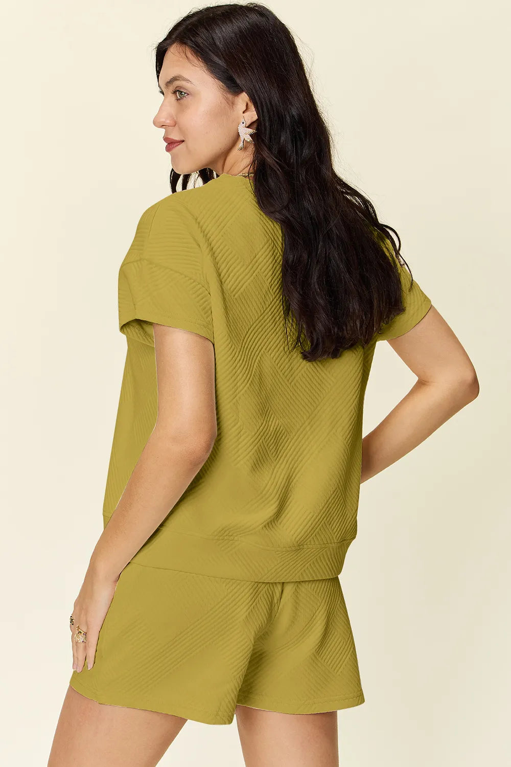 Double Take Full Size Texture Short Sleeve T-Shirt and Drawstring Shorts Set - Modanista Fashion