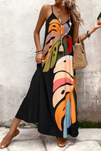Tropisk bladprint V-hals maxi cami kjole