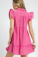 UMGEE Ruffle Caple Sleeve Textured Mini Dress