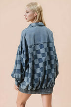 Checkered Button-Up Denim Jacket for Women – Double Take