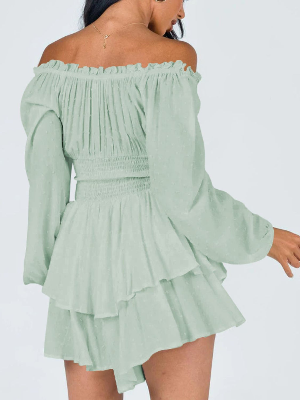 Off Shoulder Smocked Waist Romper - Modanista Fashion
