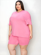 Bae BAE Tamanho completo Camiseta de ombro e shorts de decote em V