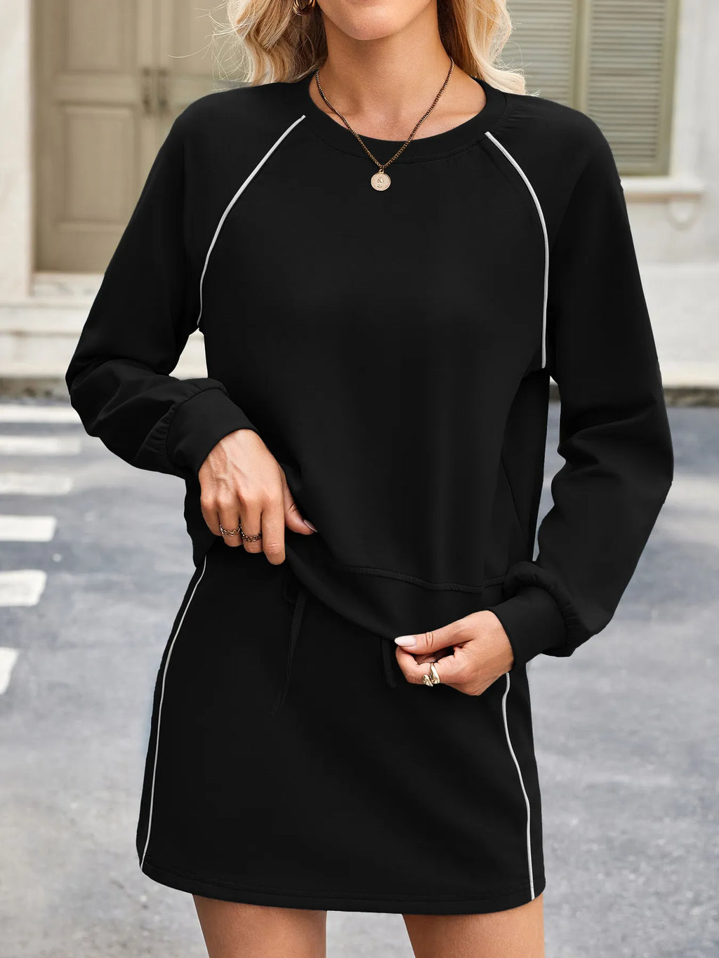 Round Neck Raglan Sleeve Top and Skort Set - Modanista Fashion