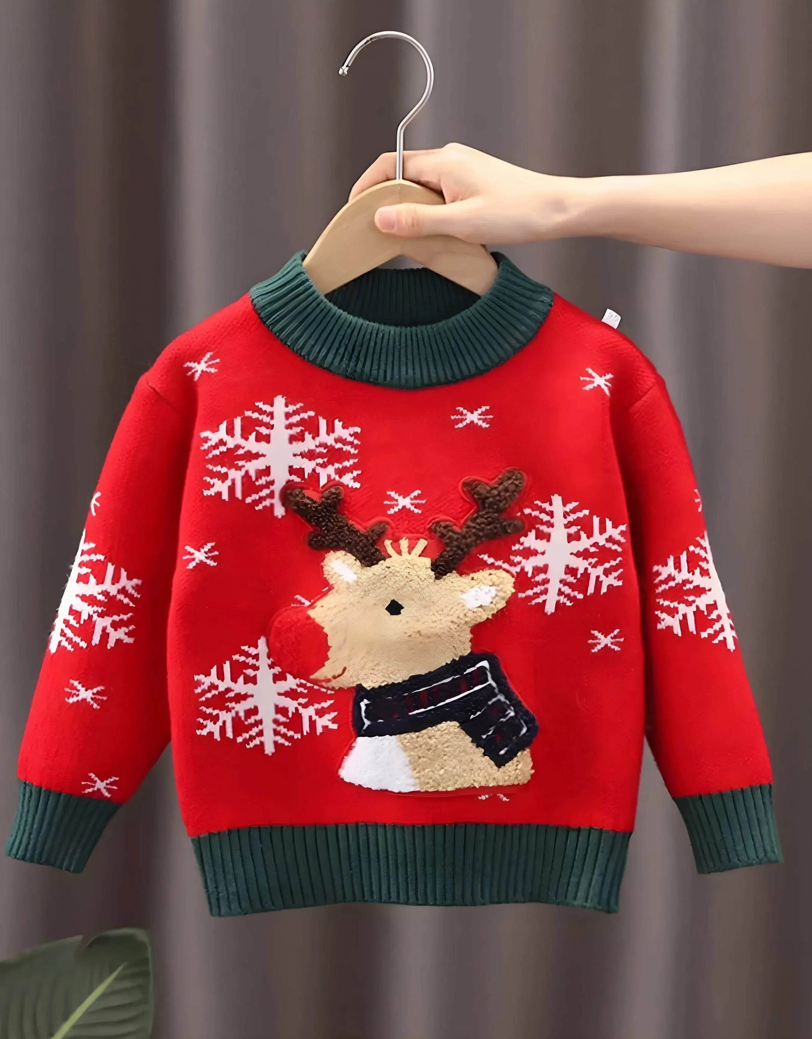 Toddler Christmas Reindeer & Snowflake Knitted Sweater – Cozy & Festive - Modanista Fashion