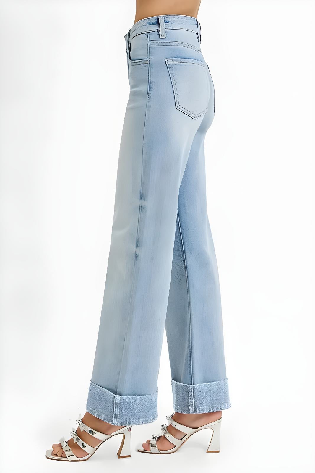 Jeans RISEN a vita alta con controllo pancia, lunghezza alla caviglia, risvolto largo, taglie comode