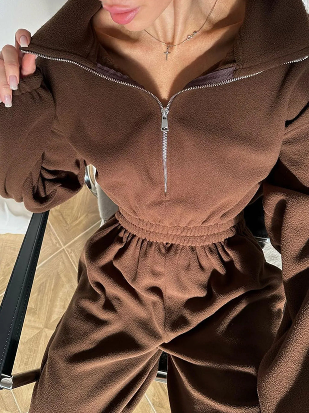 Zip Front Long Sleeve Jumpsuit - Modanista Fashion