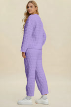 Dubbele textuur van de volledige grootte ronde nek lange mouw top en broek set