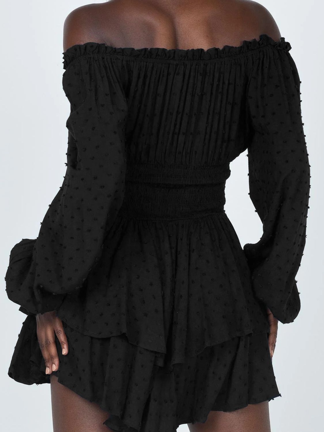 Off Shoulder Smocked Waist Romper - Modanista Fashion