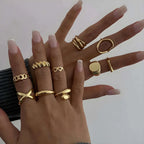 10-Piece Alloy Geometric Ring Set for Women - Modanista Fashion