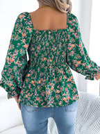 Floral Square Neck Flounce Sleeve Blouse for Women