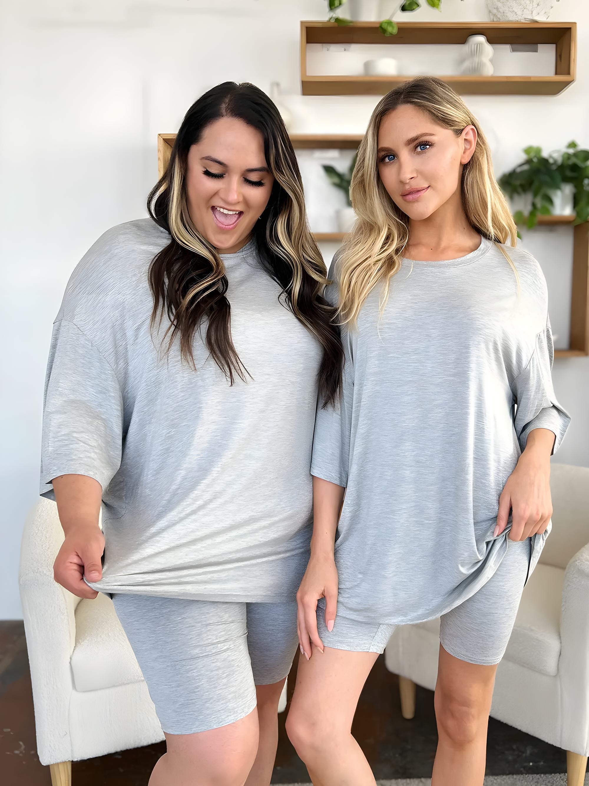 Basic Bae Bamboo Full Size Round Neck Drop Shoulder T-Shirt and Shorts Set