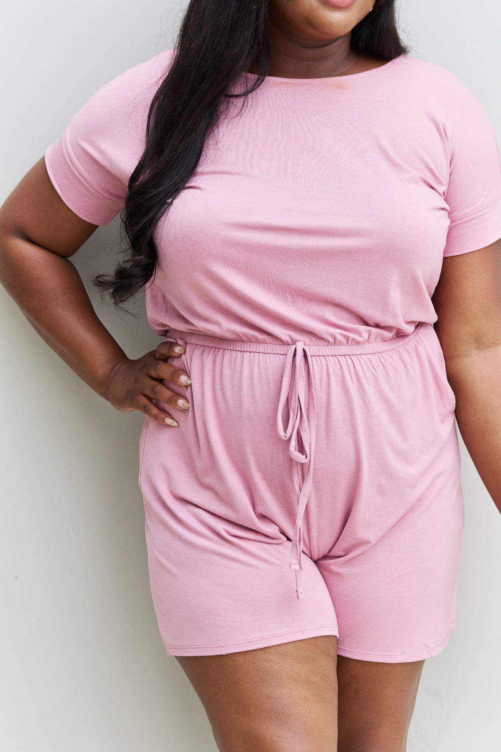 Zenana Chilled Out Full Size Short Sleeve Romper in Light Carnation Pink - Modanista Fashion