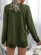 Round Neck Raglan Sleeve Top and Shorts Lounge Set - Modanista Fashion